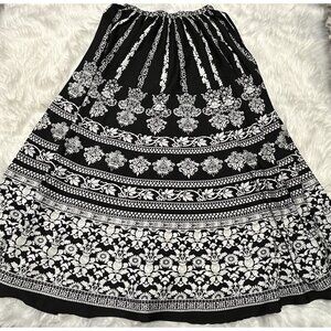 Flint & Moss New York Floral Flowy Maxi Long Skirt Women's Medium Black White